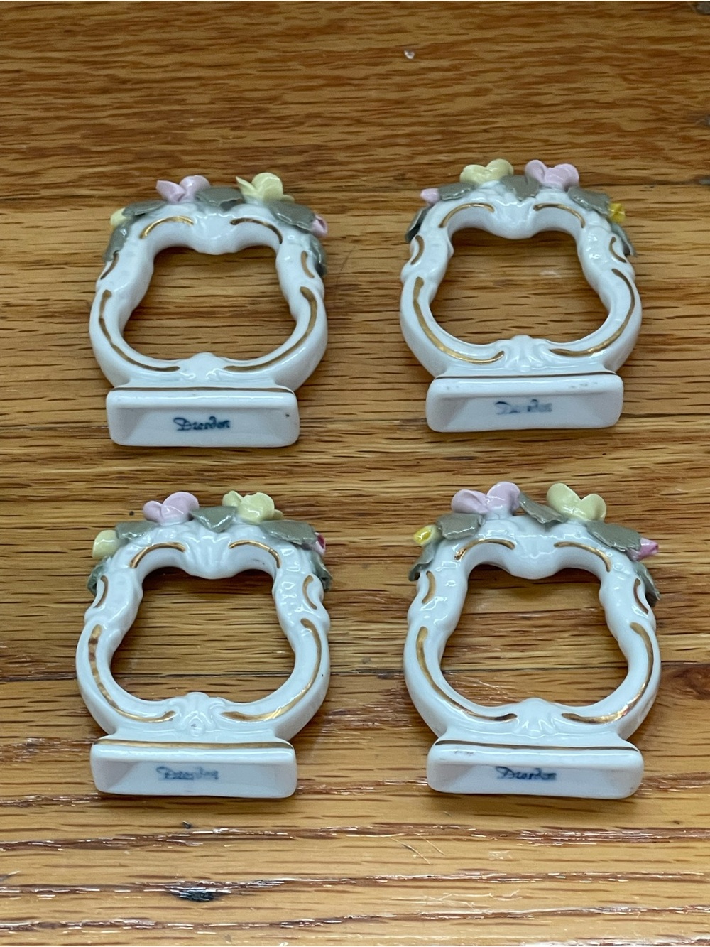 Vintage Dresden Porcelain Floral Napkin Rings with Decorative Pastel Flowers